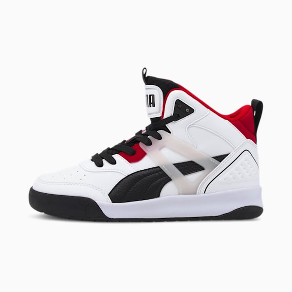 Backcourt Mid Youth Sneakers, Puma White-Puma Black-High Risk Red-Puma Silver, extralarge-IND