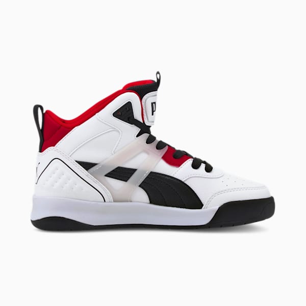 Backcourt Mid Youth Sneakers, Puma White-Puma Black-High Risk Red-Puma Silver, extralarge-AUS