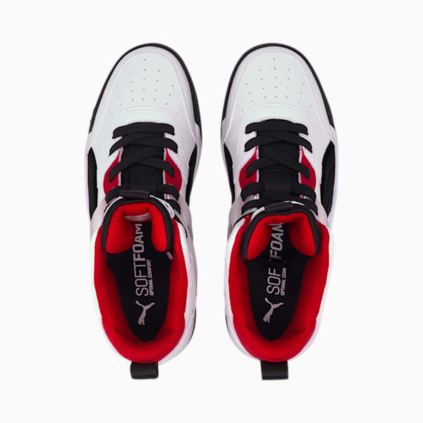 Backcourt Mid Youth Sneakers, Puma White-Puma Black-High Risk Red-Puma Silver, extralarge-IND