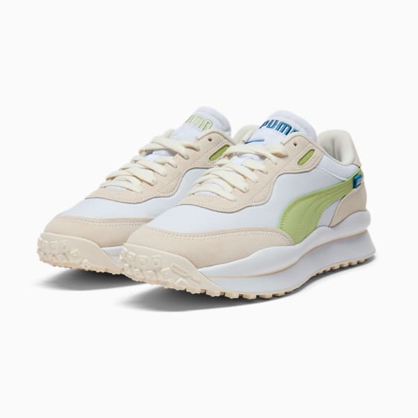 Tenis de entrenamiento estilo Rider Play On SD, PUMA White-Blue Horizon-Pistachio Green, extralarge