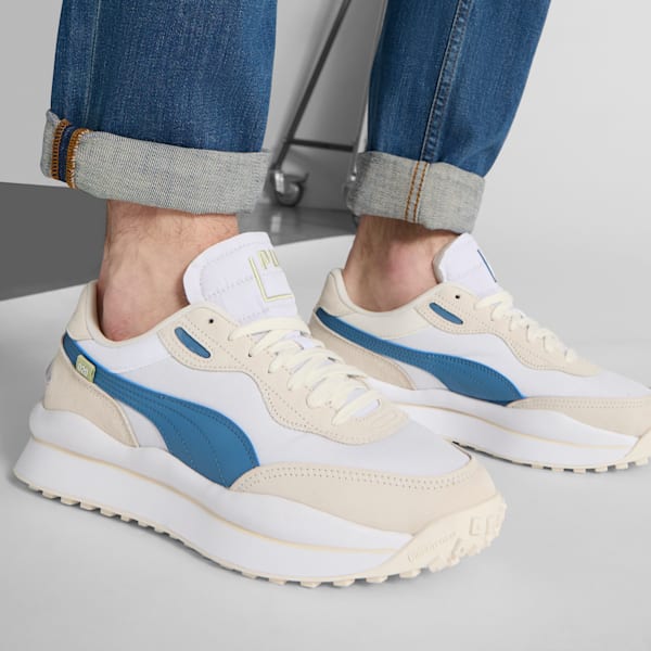 Tenis de entrenamiento estilo Rider Play On SD, PUMA White-Blue Horizon-Pistachio Green, extralarge