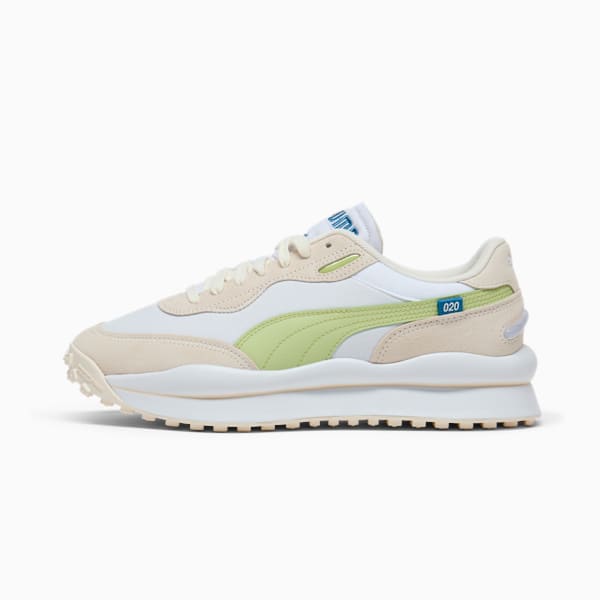 Tenis de entrenamiento estilo Rider Play On SD, PUMA White-Blue Horizon-Pistachio Green, extralarge