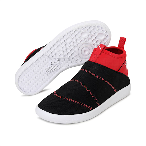 Lazy Knit Mid Youth Sneakers, Puma Black-High Risk Red