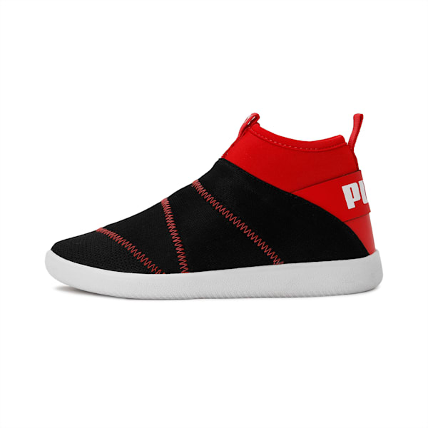Lazy Knit Mid PS Sneakers, Puma Black-High Risk Red