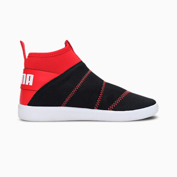 Lazy Knit Mid Kid's Sneakers, Puma Black-High Risk Red, extralarge-IND