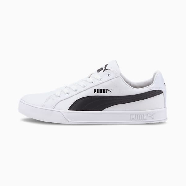 PUMA Smash Vulc Canvas Unisex Sneakers, Puma White-Puma Black, extralarge-AUS