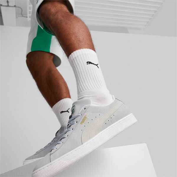 Zapatos deportivos de gamuza Classic XXI para hombres, Platinum Gray-PUMA White