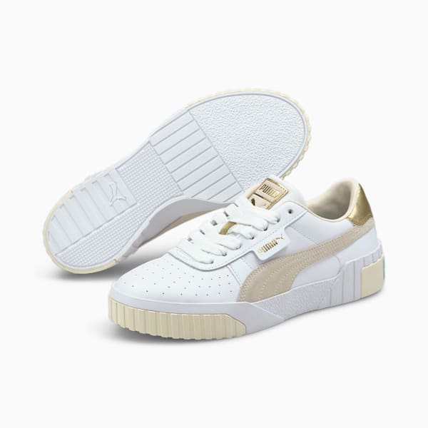 Cali Soft Glow Women's Sneakers, Puma White-Eggnog-Blue Glow-Puma Team Gold, extralarge