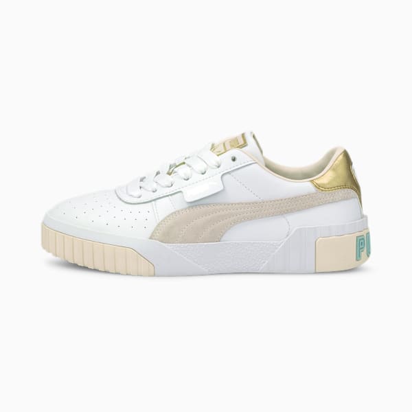 Cali Soft Glow Women's Sneakers, Puma White-Eggnog-Blue Glow-Puma Team Gold, extralarge
