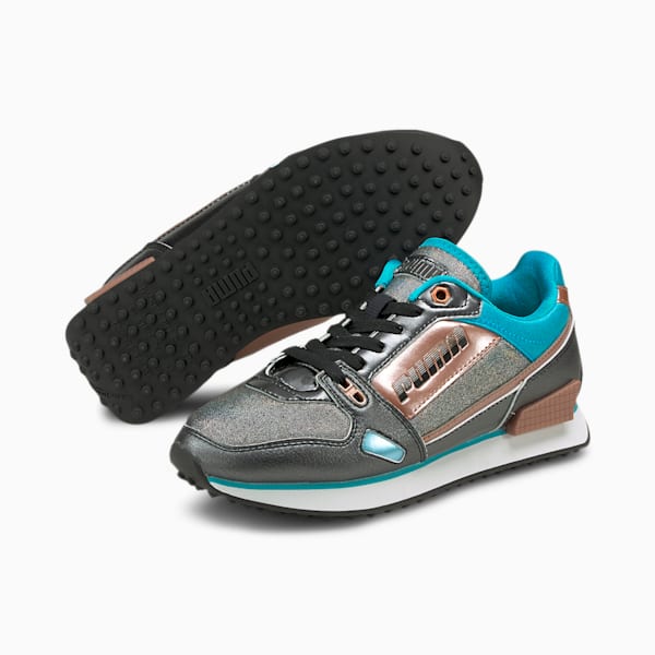 Tenis Mile Rider Galactic para mujer, Puma Black-Scuba Blue-Rose Gold, extralarge