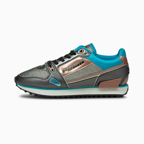 Tenis Mile Rider Galactic para mujer, Puma Black-Scuba Blue-Rose Gold, extralarge