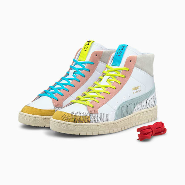 Puma ralph sampson trainers in white and pink discount
