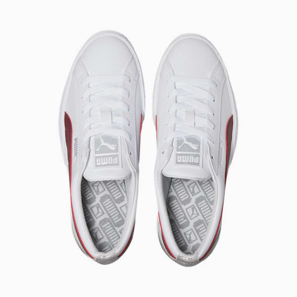 Love Formstrip Women's Sneakers, Puma White-Burgundy-Metallic Silver, extralarge