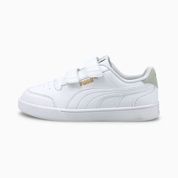 Tenis Shuffle para niños, Puma White-Puma White-Gray Violet-Puma Team Gold, extralarge