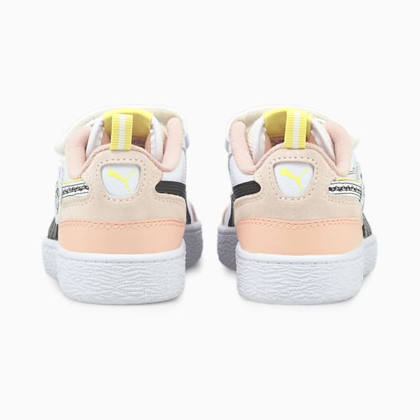 Tenis PUMA x PEANUTS Ralph Sampson V para Niños, Puma White-Puma Black-Sun Kissed Coral, extralarge
