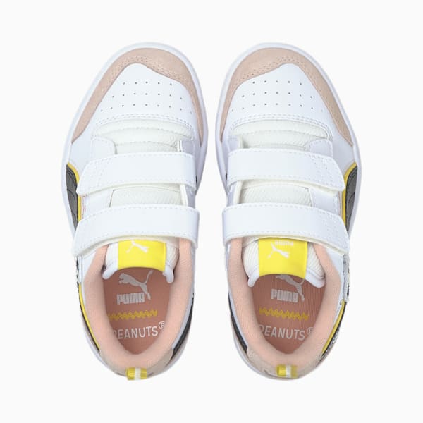 Tenis PUMA x PEANUTS Ralph Sampson V para Niños, Puma White-Puma Black-Sun Kissed Coral, extralarge