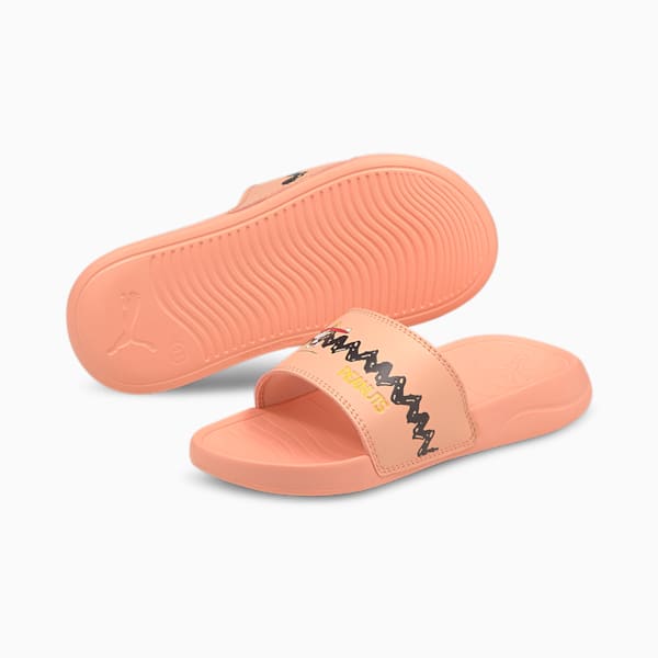 PUMA x PEANUTS Popcat 20 Little Kids' Slides, Apricot Blush-Puma Black, extralarge