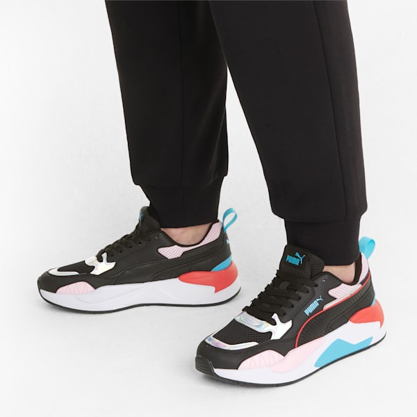 X-RAY Square Iridescent Women's Sneakers, Black-Black-Pink Lady-Silver, extralarge