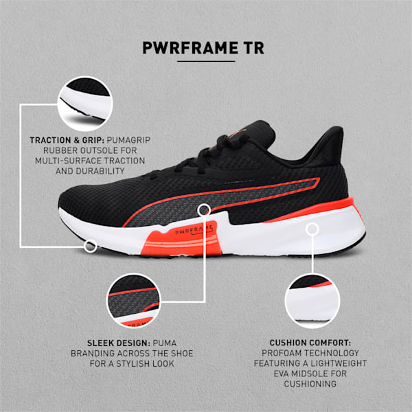 PWRFrame Men's Training Shoes, Puma Black-Cherry Tomato, extralarge-IND