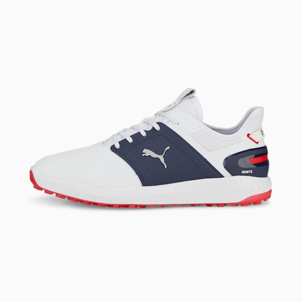 メンズ ゴルフ イグナイト エレベート スパイクレス シューズ, PUMA White-PUMA Silver-PUMA Navy, extralarge-JPN