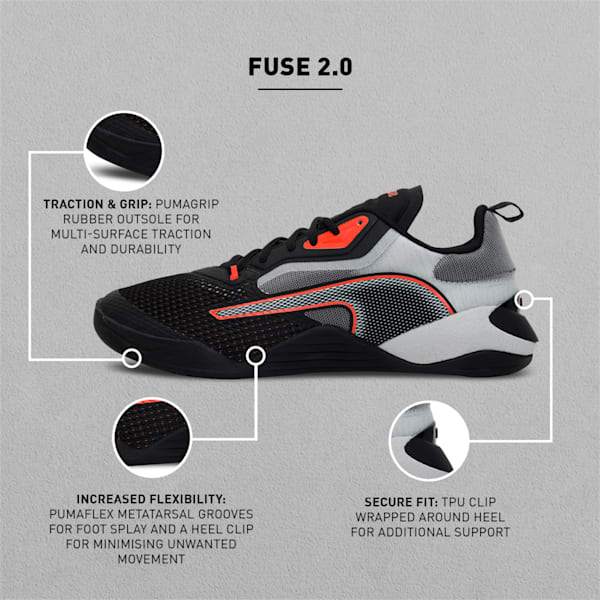 Fuse 2.0 Men's Training Shoes, Puma Black-Harbor Mist-Cherry Tomato, extralarge-IND