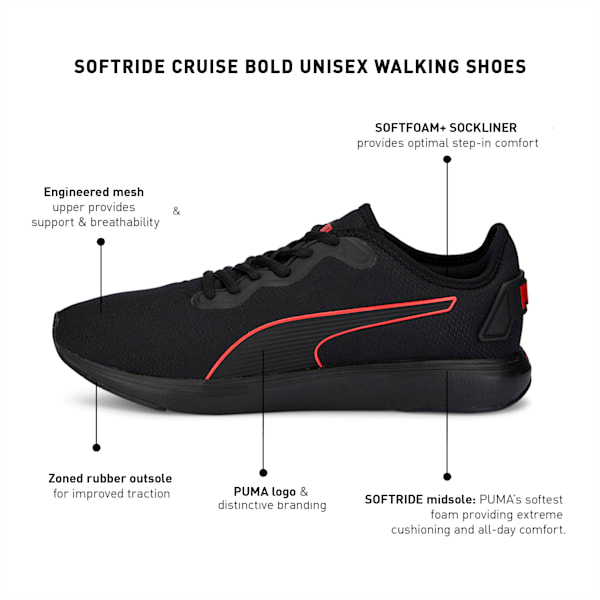 SOFTRIDE Cruise Bold Unisex Walking Shoes, Puma Black-High Risk Red, extralarge-IND