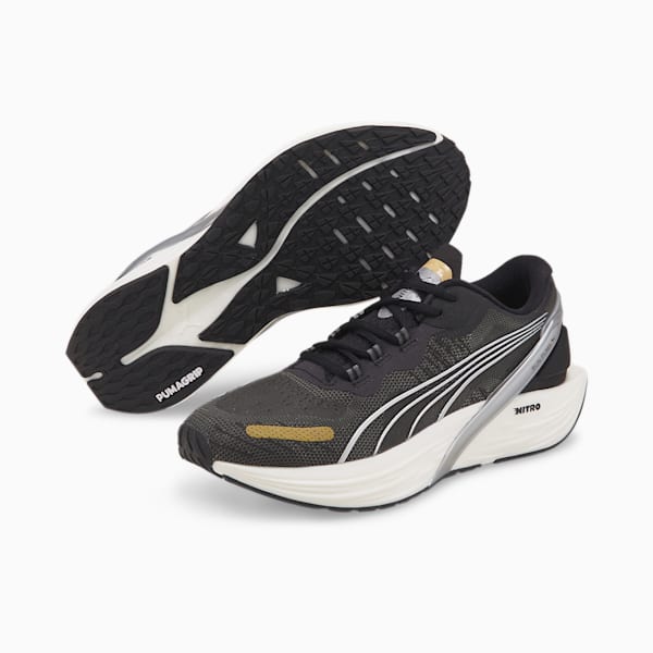 ウィメンズ RUN XX ニトロ ランニングシューズ, Puma Black-Metallic Silver-Puma Team Gold
