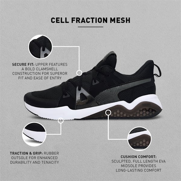 Cell Fraction Mesh Men's Running Shoes, Puma Black-Puma White-CASTLEROCK, extralarge-IND
