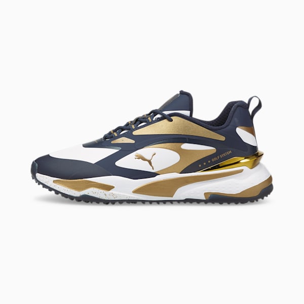 メンズ ゴルフ PUMA x PTC GS ファスト スパイクレス シューズ, Navy Blazer-Gold-Puma White, extralarge-JPN