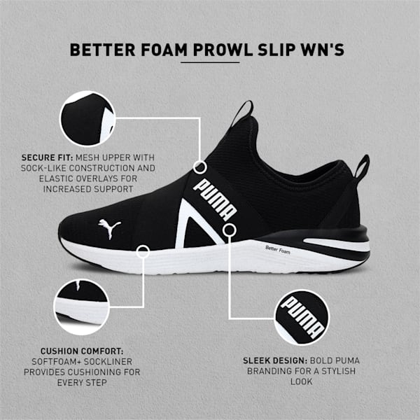 Better Foam Prowl Slip-On Women's Running Shoes, Puma Black-Puma White, extralarge-IND