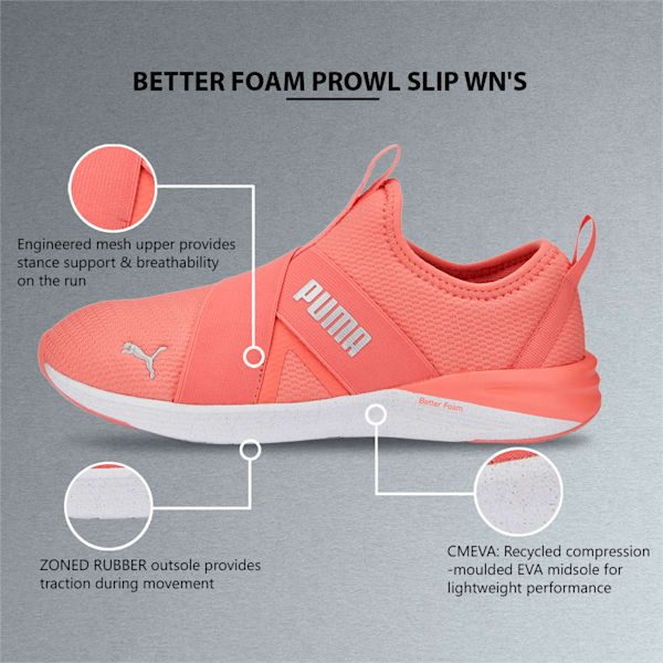 Better Foam Prowl Slip-On Women's Running Shoes, Carnation Pink-Metallic Silver, extralarge-IND