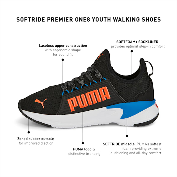 Softride Premier One8 Youth Walking Shoes, Puma Black-Nasturtium, extralarge-IND