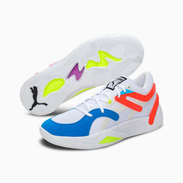 TRC Blaze Court Unisex Basketball Shoes, Puma White-Cherry Tomato, extralarge-IND