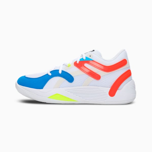 TRC Blaze Court Unisex Basketball Shoes, Puma White-Cherry Tomato, extralarge-IND