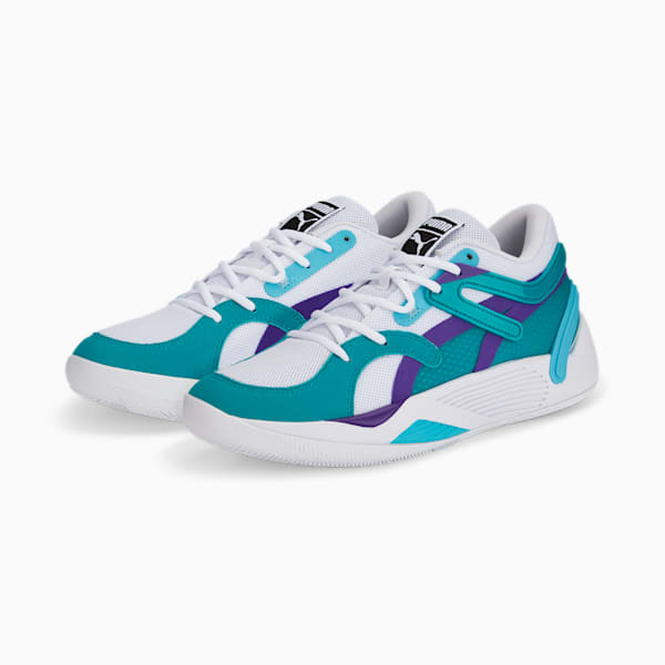 TRC Blaze Court Basketball Shoes, Puma White-Deep Aqua, extralarge-IND
