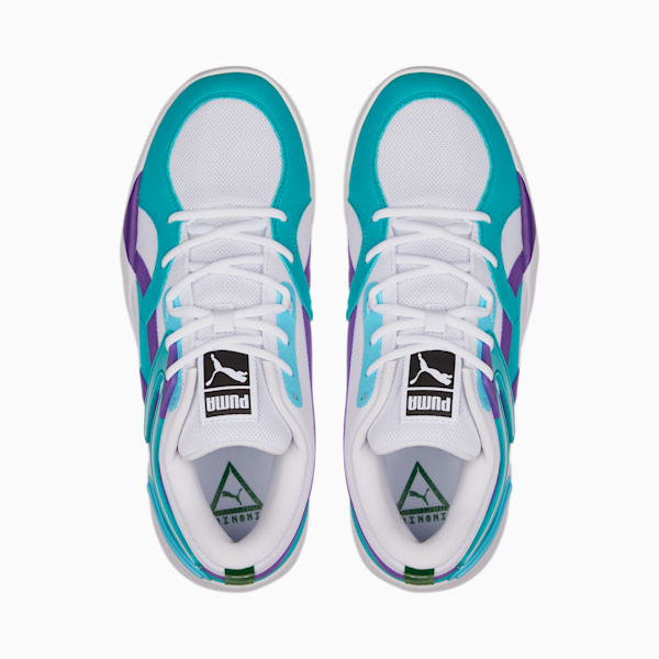 TRC Blaze Court Basketball Shoes, Puma White-Deep Aqua, extralarge-IND