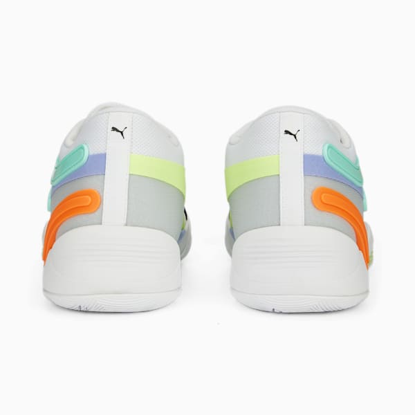 TRC Blaze Court Basketball Shoes, PUMA White-Electric Peppermint-Ultra Orange, extralarge