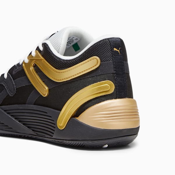 TRC Blaze Court Basketball Shoes, PUMA Black-Sedate Gray-PUMA White-Metallic Gold, extralarge