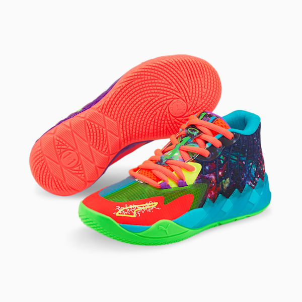 MB.01 Be You Basketball Shoes JR, Green Gecko-Red Blast, extralarge