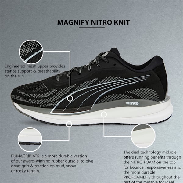 Magnify Nitro Knit Men's Running Shoes, Puma Black-CASTLEROCK-Puma White, extralarge-IND