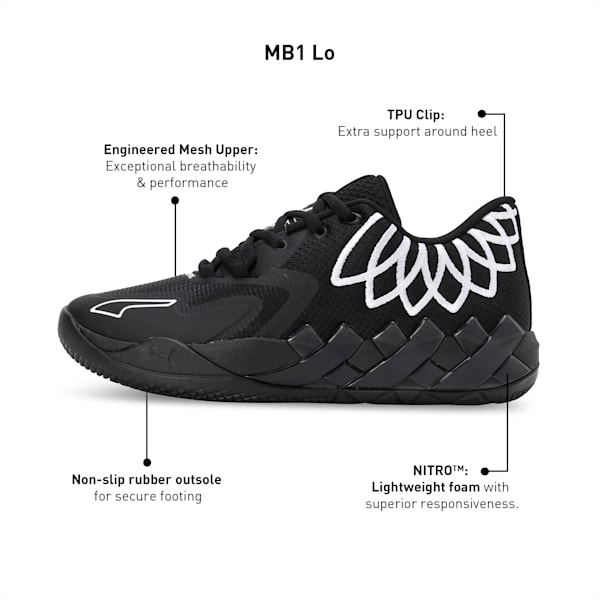 MB.01 Lo Unisex Basketball Shoes, PUMA Black-PUMA Black, extralarge-IND