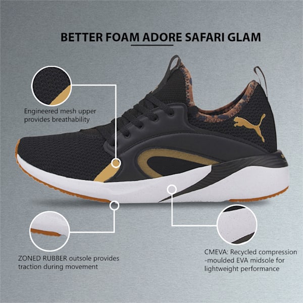 Better Foam Adore Safari Glam Women's Running Shoes, Puma Black-Puma Team Gold, extralarge-IND