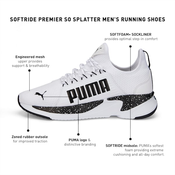 SOFTRIDE Premier So Splatter Men's Running Shoes, Puma White-Puma Black, extralarge-IND