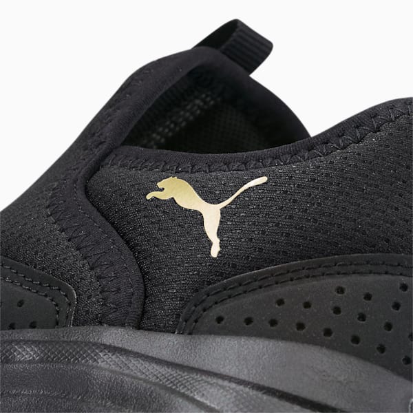 SOFTRIDE Sophia Slip-On Safari Women's Running Shoes, Puma Black-Puma Team Gold, extralarge-IND