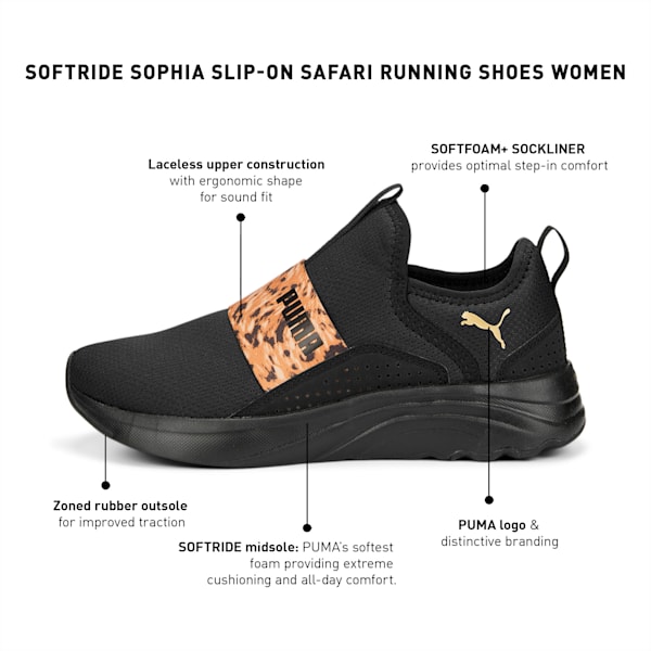 SOFTRIDE Sophia Slip-On Safari Women's Running Shoes, Puma Black-Puma Team Gold, extralarge-IND