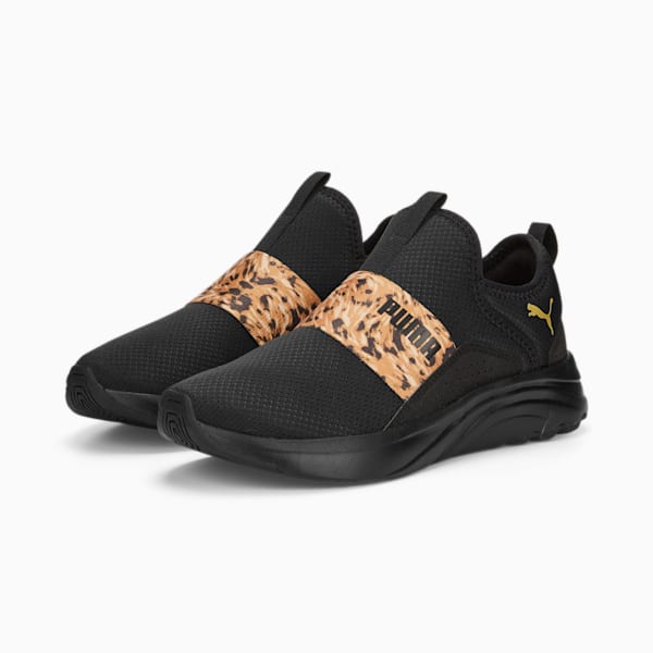SOFTRIDE Sophia Slip-On Safari Women's Running Shoes, Puma Black-Puma Team Gold, extralarge-IND