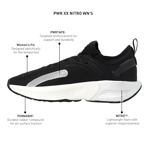 PWR XX NITRO™ Women's Training Shoes, Puma Black-Puma White-Metallic Silver, extralarge-IND