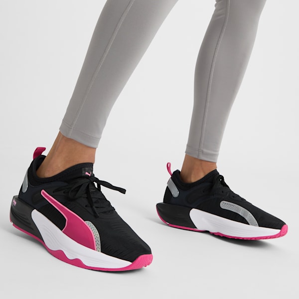 Tenis de entrenamiento PWR XX NITRO para mujer, PUMA Black-Garnet Rose-Fast Pink, extralarge