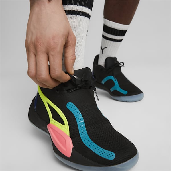 Rise NITRO Unisex Basketball Shoes, Puma Black-Sunset Glow, extralarge-AUS