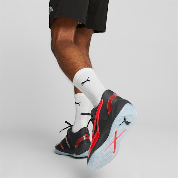 Rise NITRO Unisex Basketball Shoes, PUMA Black-For All Time Red, extralarge-IND